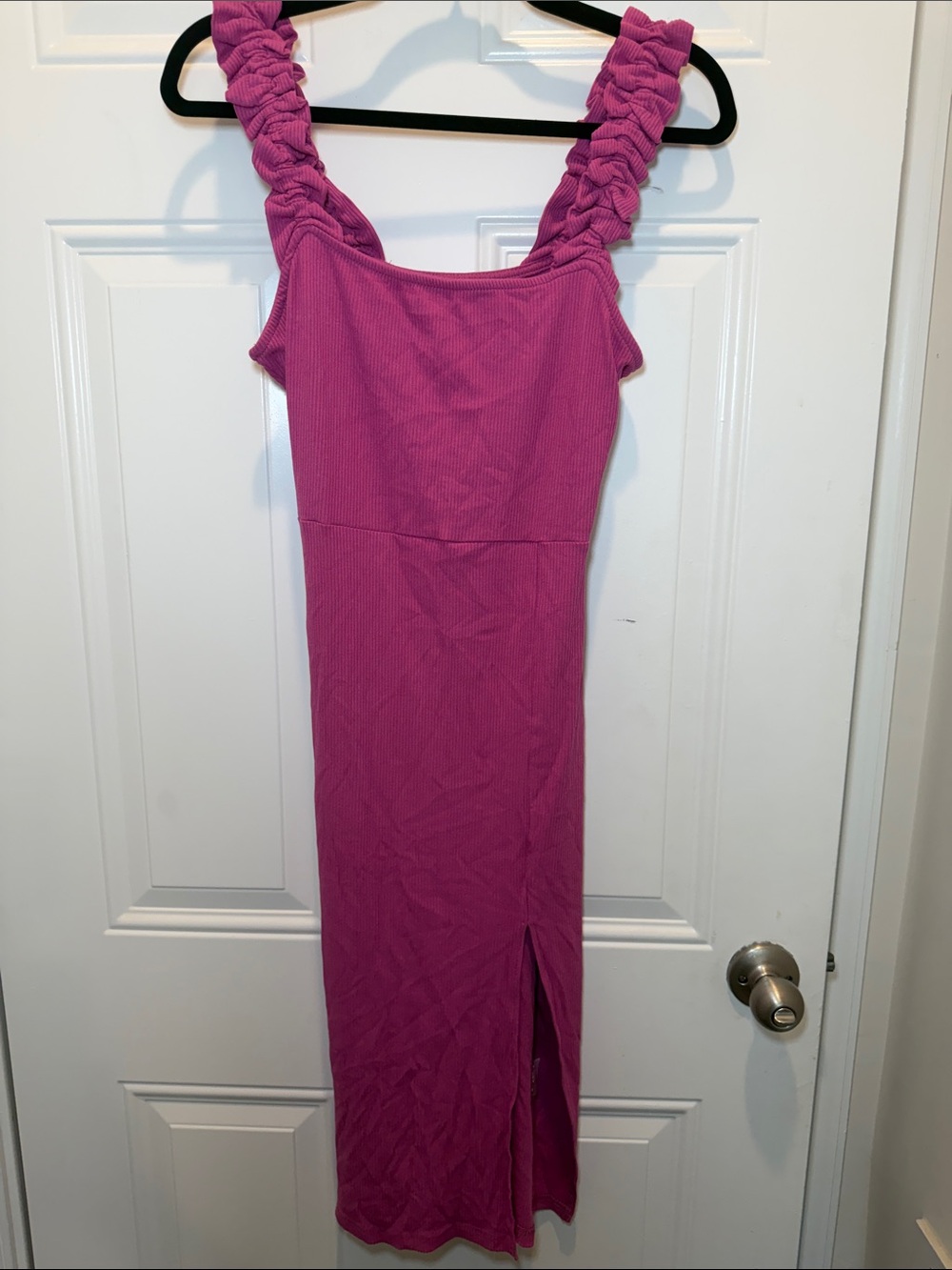 Pink Lily Fuchsia Ruched Strap Midi Dress
